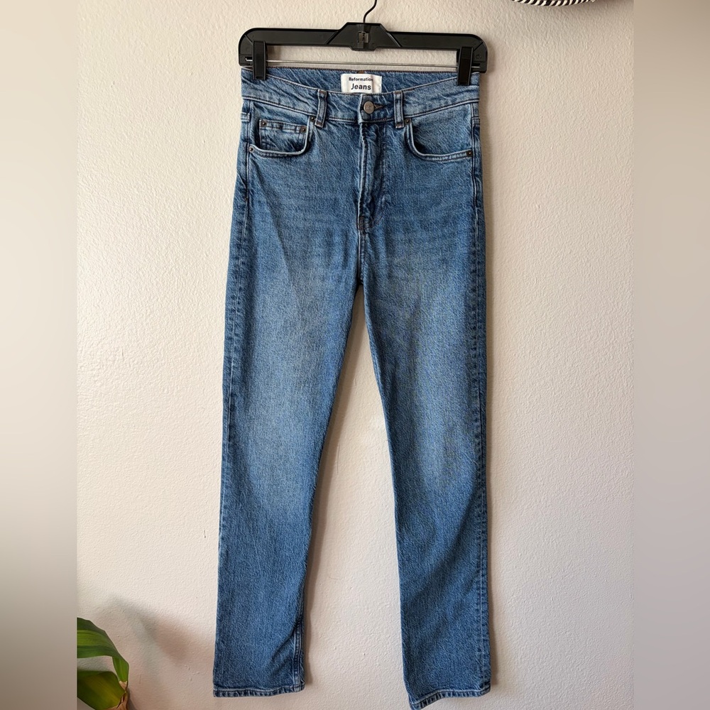 Reformation Mid Rise Straight Leg Jeans Women’s Denim Size 25 Laguna Wash 16581